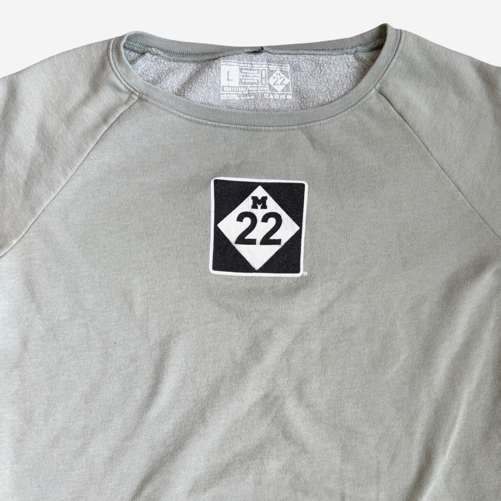 M22 Michigan Logo Pullover Sweatshirt Sage Green Raglan Sleeve Women Large